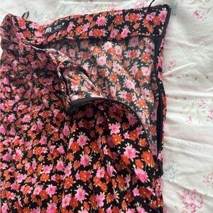 Zara Black Skirt with Pink and Red Floral Pattern